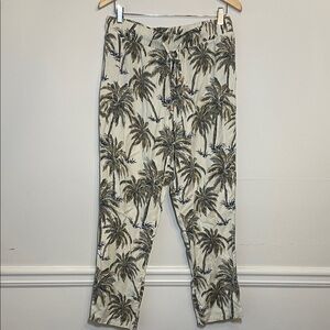 Soft Surroundings Women’s Tropical/Palm Tree Resort Pants Cream/Green L